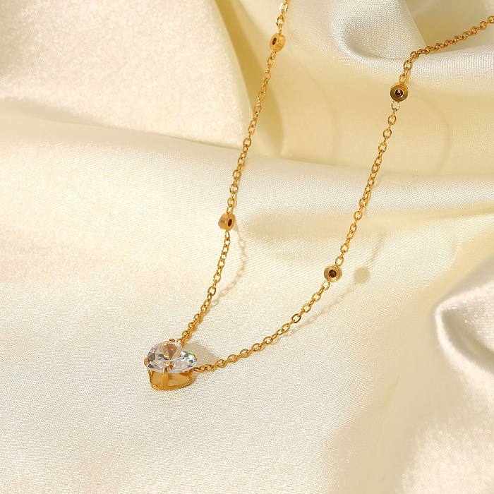 Fashion 18K Gold Plated White Heart-Shape Stainless Steel  Necklace