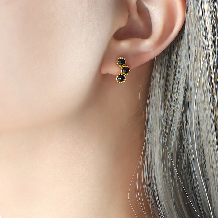 1 Pair Vintage Style Geometric Stainless Steel Inlay Artificial Crystal 18K Gold Plated Ear Studs