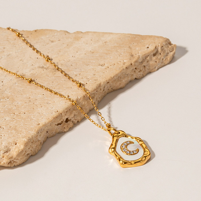 IG Style Unregelmäßige Mond-Halskette mit Edelstahlbeschichtung und Zirkon-18-Karat-Vergoldung