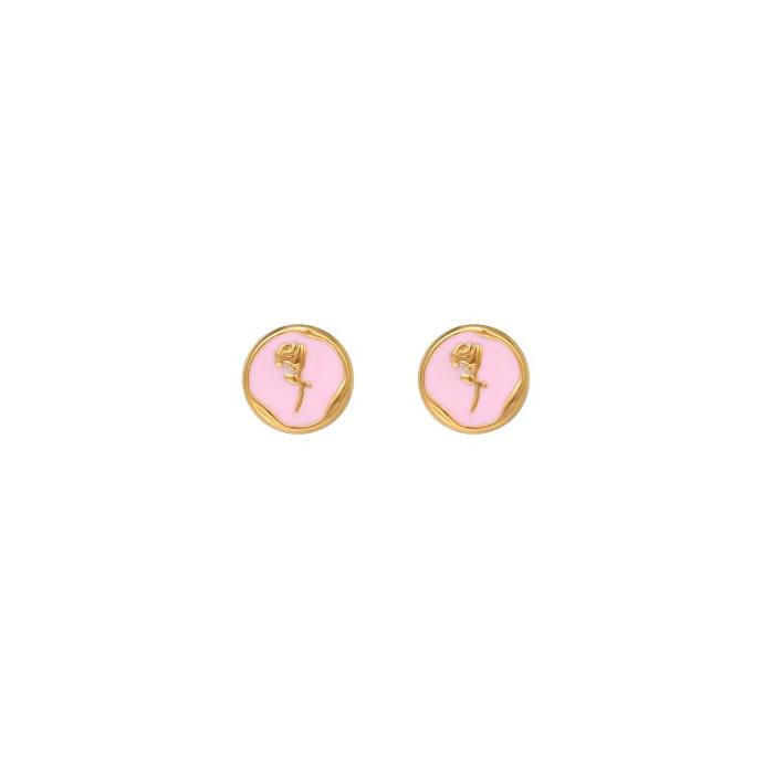 1 Pair IG Style Luxurious Artistic Rose Enamel Plating Stainless Steel  18K Gold Plated Ear Studs