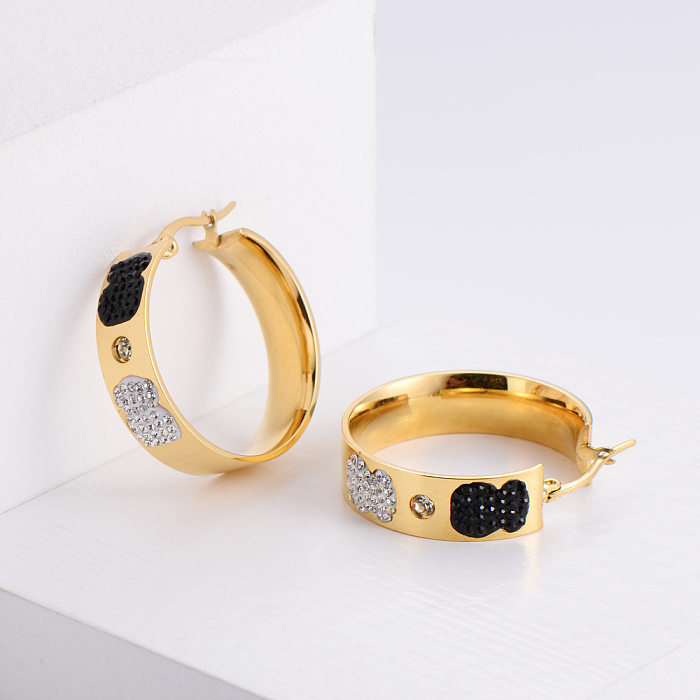 Cartoon Panda Round Glossy Staineless Steel Earrings Wholesale jewelry