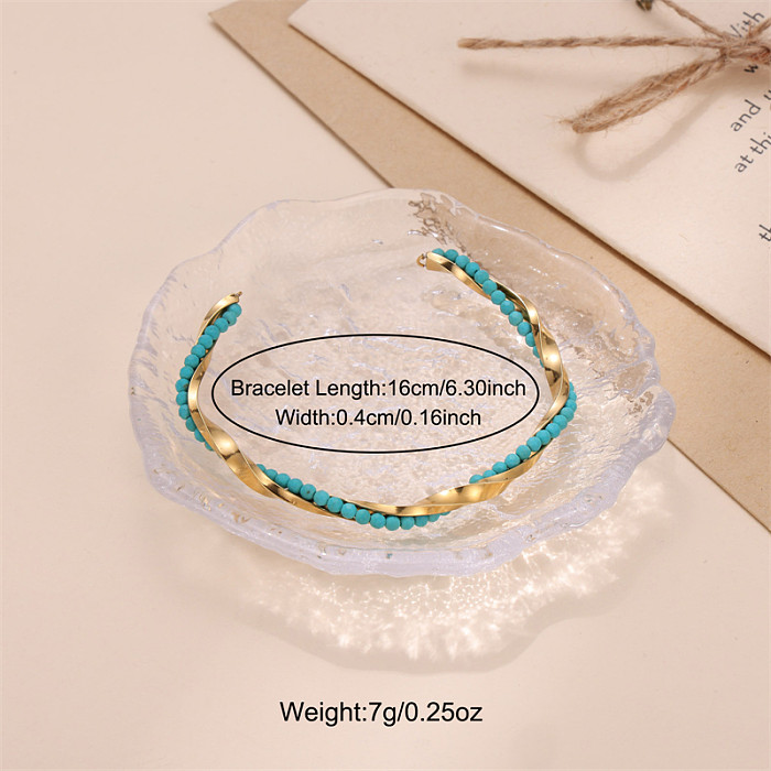Glam Stainless Steel Artificial Pearl Beaded Bangle
