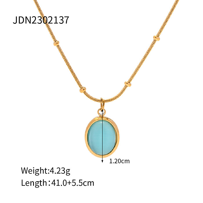 Wholesale 1 Piece INS Style Oval Stainless Steel  18K Gold Plated Zircon Pendant Necklace