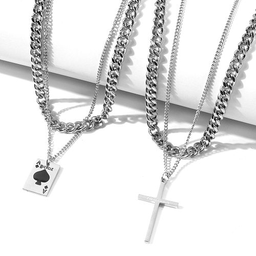 1 Piece Hip-Hop Cross Card Stainless Steel  Plating Layered Necklaces
