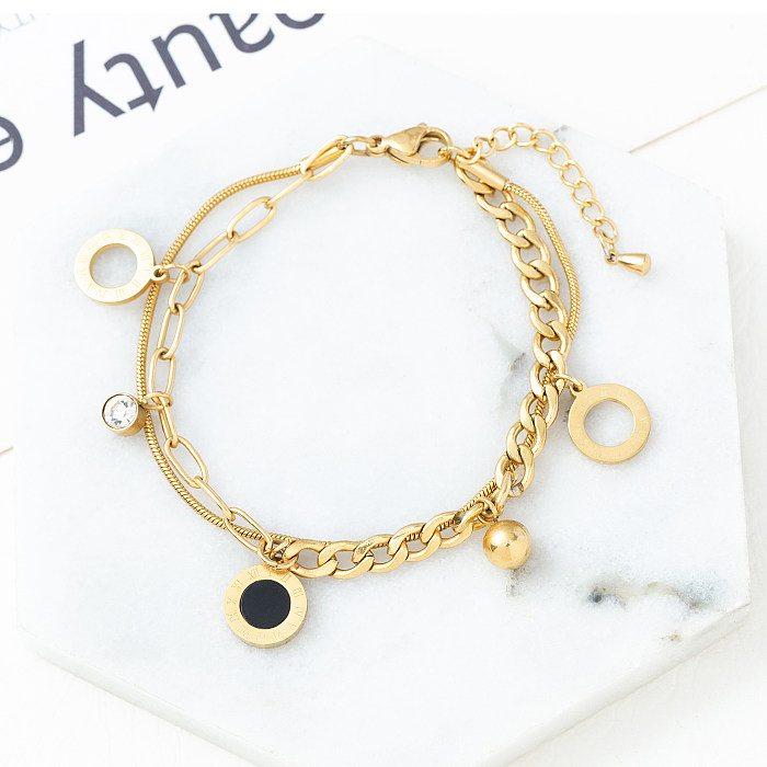 Retro Round Butterfly Stainless Steel Gold Plated Inlay Shell Zircon Bracelets 1 Piece