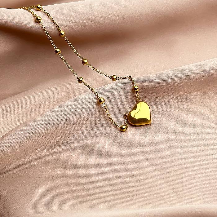 Retro Lady Four Leaf Clover Square Heart Shape Stainless Steel Inlay Shell Necklace