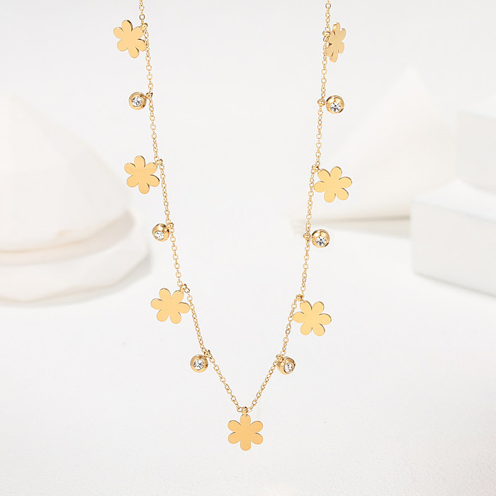 Atacado estilo clássico em formato de coração flor em aço inoxidável colar banhado a ouro 18K