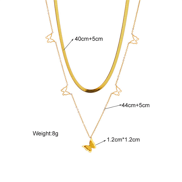 Retro Simple Style Geometric Butterfly Stainless Steel Plating 18K Gold Plated Double Layer Necklaces