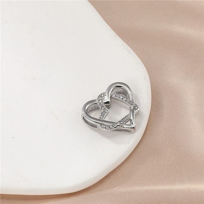 Doce estilo simples formato de coração em aço inoxidável oco colar com pingente de zircônia