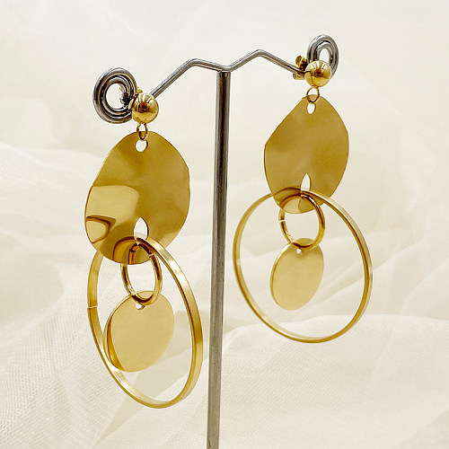 1 Pair Casual Retro Irregular Round Polishing Plating Stainless Steel  Gold Plated Drop Earrings