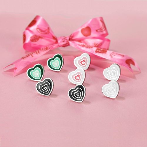 1 Pair Cute Heart Shape Polishing Epoxy Stainless Steel  Ear Studs