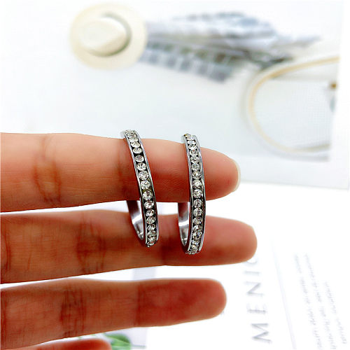 Grande argola strass moda feminina cheia de diamantes brincos de aço inoxidável