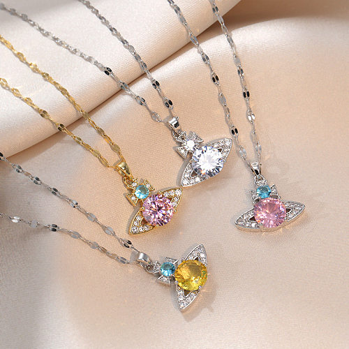 Necklace Female Xiempress Saturn Light Luxury Colorful Crystals Zircon Tears Drop Pendant Niche Net Red Fashion Short Necklace