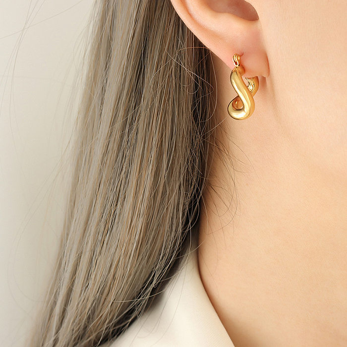 1 paire de boucles d'oreilles élégantes en acier inoxydable plaqué or, couleur unie