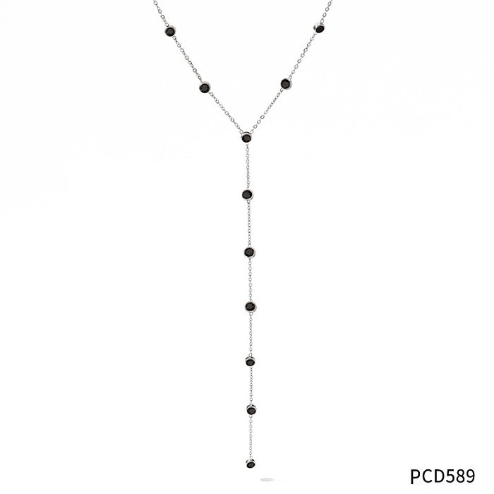 Süße runde Edelstahl-Quastenüberzug-Inlay-Zirkon-Halskette, 1 Stück