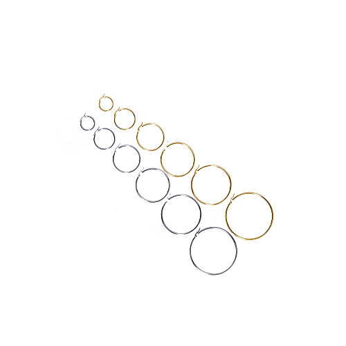 6 peças de rock básico estilo moderno círculo chapeado aço inoxidável 18K brincos banhados a ouro branco