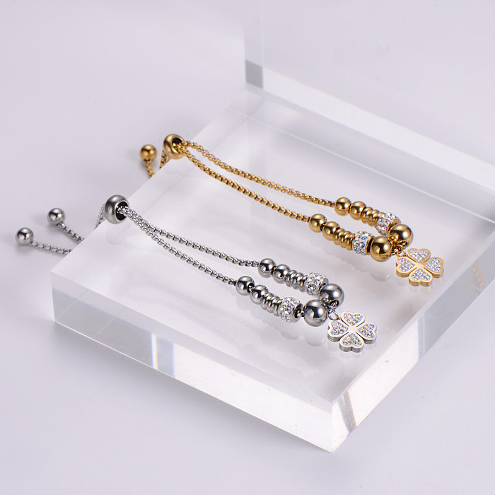 Fashion Simple Titanium Steel 18k Gold Diamond Four Leaf Bracelet
