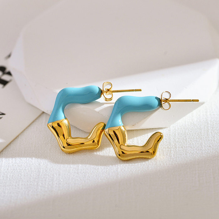 1 par de brincos de orelha de aço inoxidável esmaltados em bloco de cores luxuosos e fofos