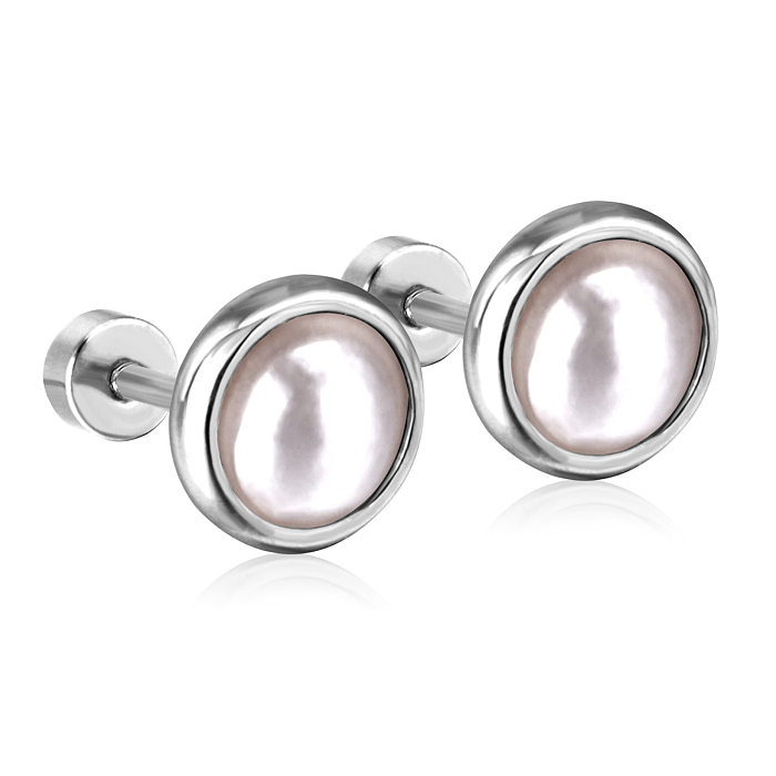 Retro Geometric Stainless Steel  Artificial Pearls Ear Studs 1 Pair