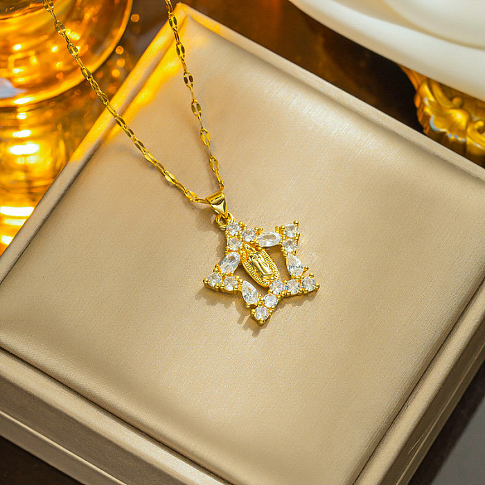 Simple Style Star Heart Shape Stainless Steel  Plating Inlay Zircon 18K Gold Plated Pendant Necklace