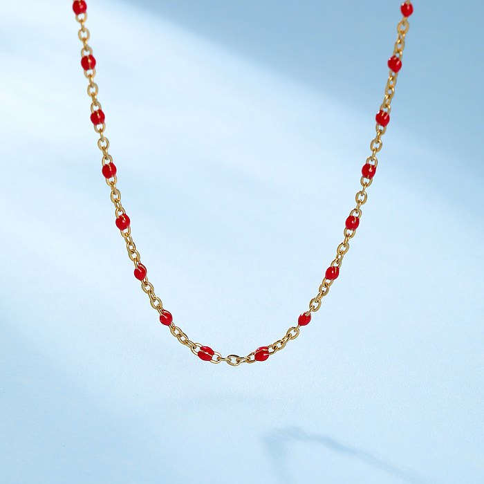 Collier plaqué or 18 carats avec perles en acier inoxydable de couleur unie de base décontractée