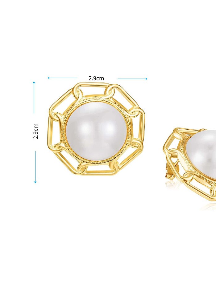 1 Pair Simple Style Round Plating Inlay Stainless Steel  Pearl 18K Gold Plated Ear Studs