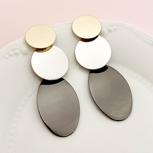 1 paire de boucles d'oreilles pendantes rétro artistiques ovales plaquées en acier inoxydable plaqué or