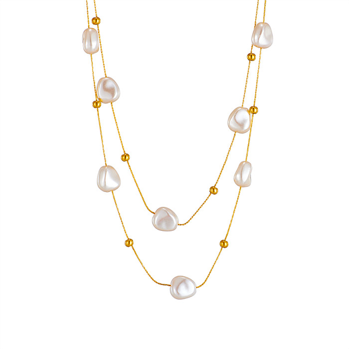 Basic Geometric Stainless Steel Gold Plated Artificial Pearls Necklace 1 Piece