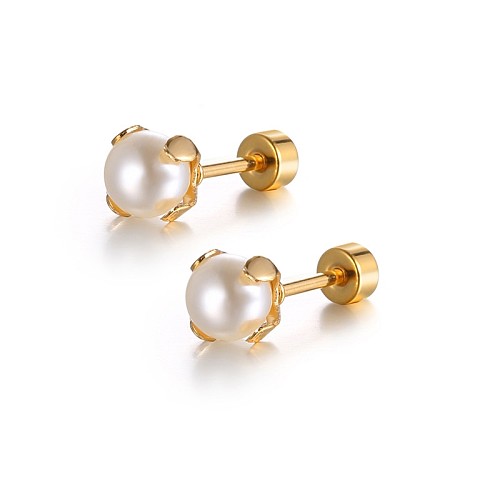 Boucles d'oreilles en acier inoxydable, incrustées de perles, simples, vente en gros
