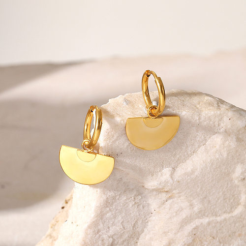 18K Gold Glossy Fan-shaped Semicircle Pendant Stainless Steel  Earrings