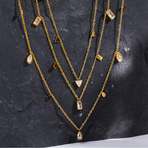 Estilo formal casual estilo simples cor sólida chapeamento de aço inoxidável incrustação de pedras preciosas artificiais colar banhado a ouro 18k