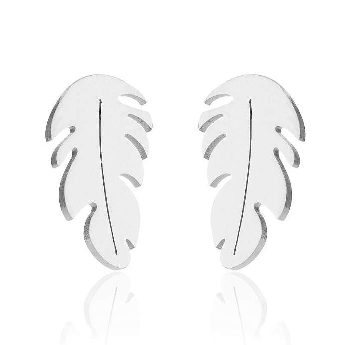 1 paire de clous d'oreilles plaqués en acier inoxydable, Style Simple, plume