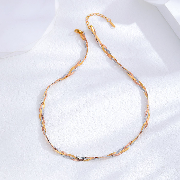 Atacado estilo simples cor sólida aço inoxidável 24K colares em camadas banhados a ouro