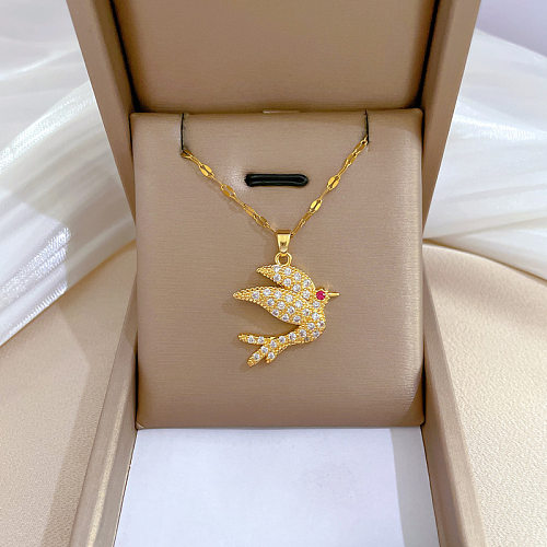 Elegante, luxuriöse Tier-Vogel-Anhänger-Halskette aus Edelstahl und Kupfer mit künstlichen Edelsteinen in großen Mengen