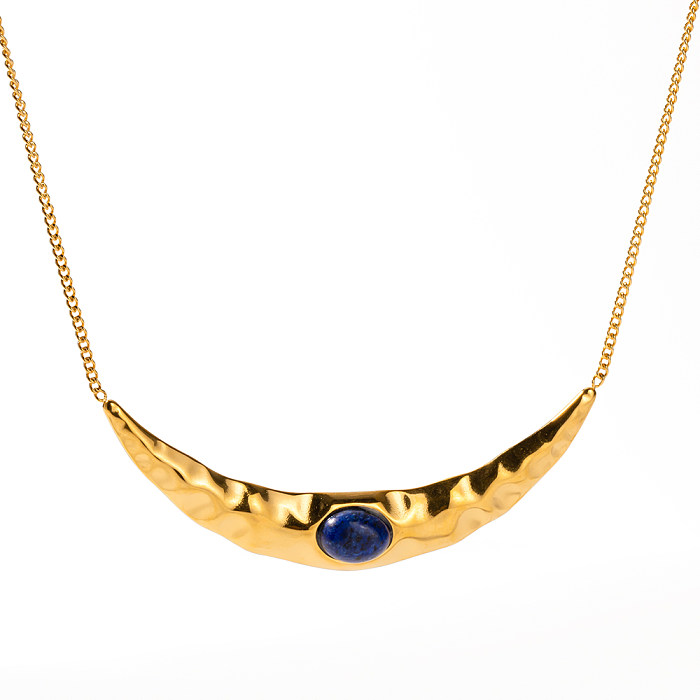 IG Style Simple Style Oval Stainless Steel  Plating Inlay Lapis Lazuli 18K Gold Plated Necklace