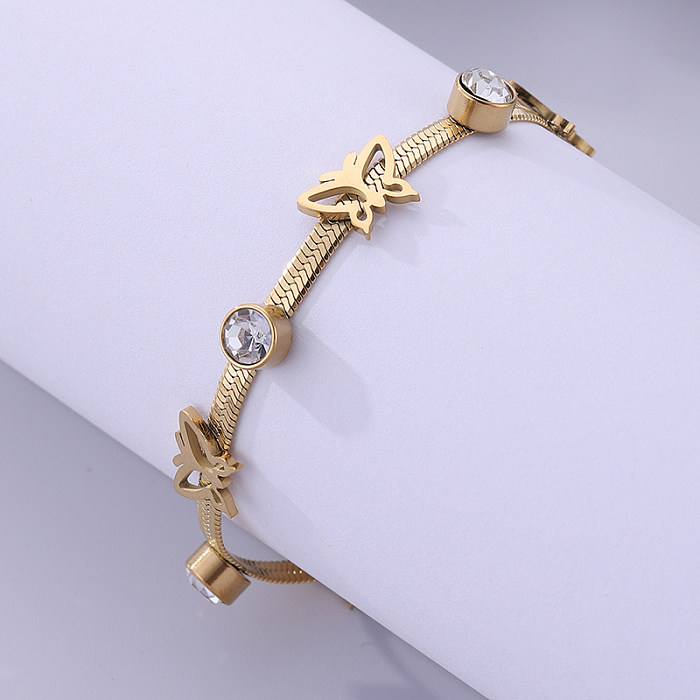 Modern Style Butterfly Stainless Steel Plating Inlay Rhinestones 18K Gold Plated Bracelets