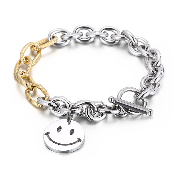 Europe And America Stainless Steel OT Buckle Smiley Face Pendant Chain Bracelet Wholesale