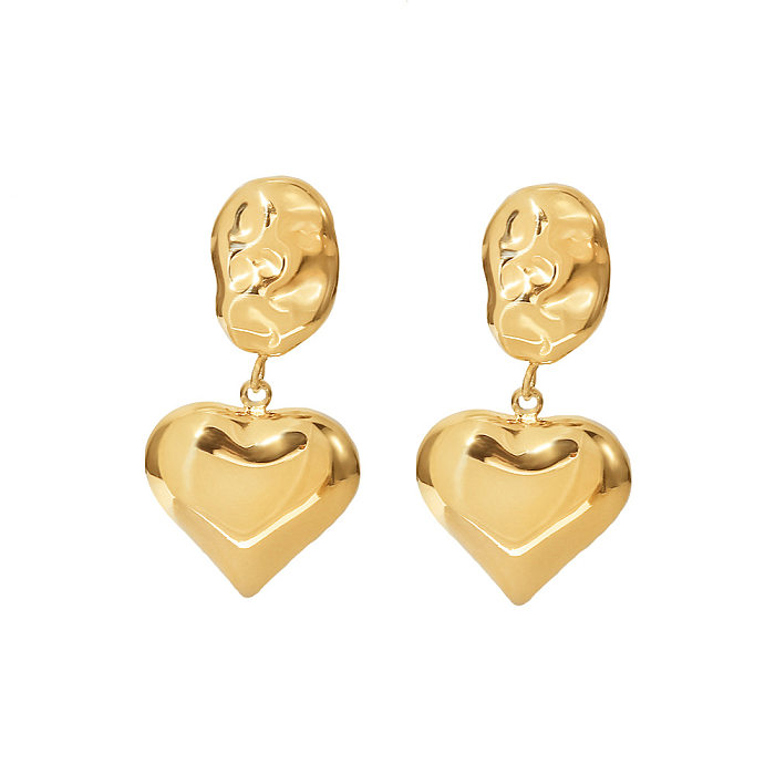 Retro Heart Shape Stainless Steel  Gold Plated Earrings 1 Pair