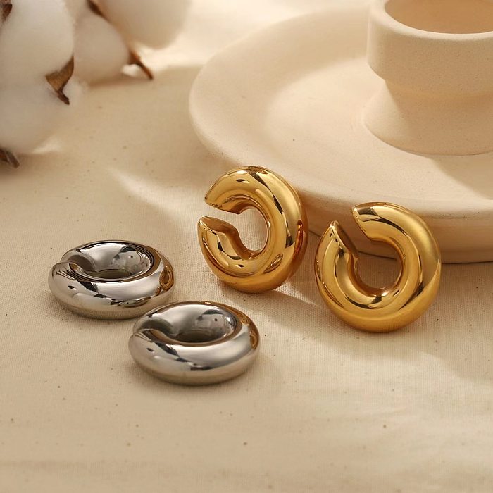 1 pieza Ear Cuffs chapados en oro de acero inoxidable con revestimiento de color sólido estilo simple