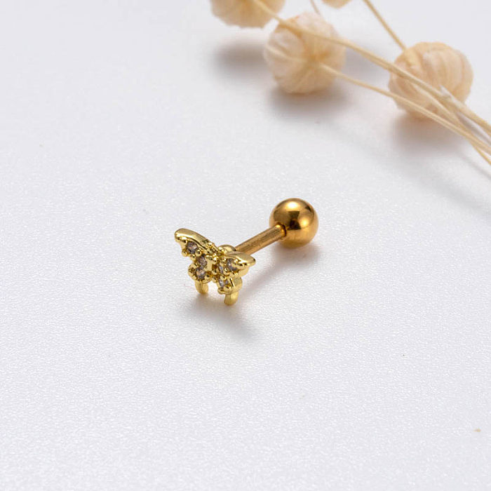 Boucles d'oreilles en acier inoxydable et Zircon plaqué or 1 carats, 18 pièce, ailes géométriques, Style Simple et doux, incrustation de papillon