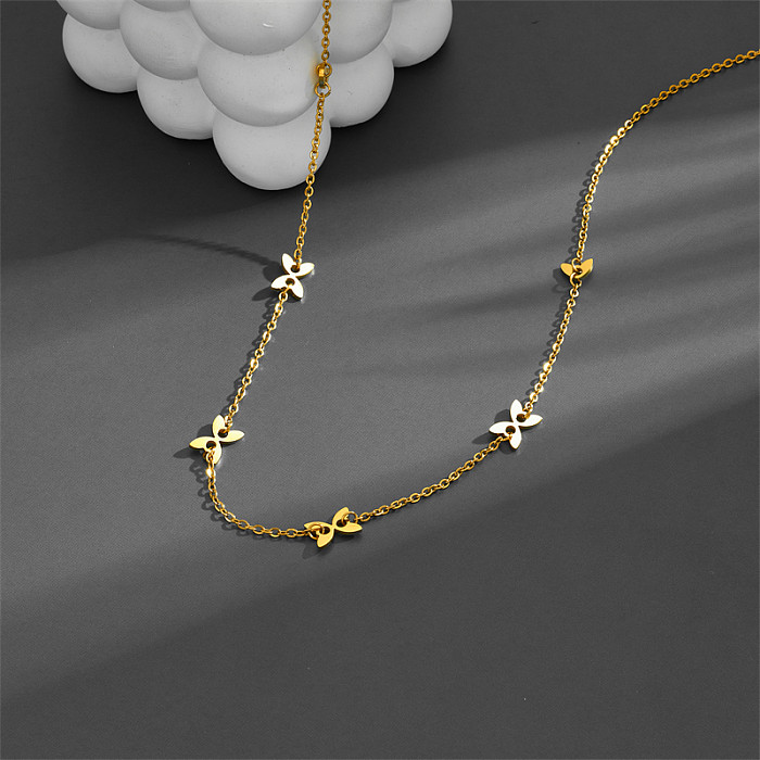 Simple Style Fox Stainless Steel Hollow Out 18K Gold Plated Necklace