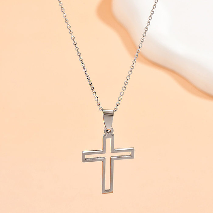 Collier pendentif croix en acier inoxydable, Design original, 1 pièce