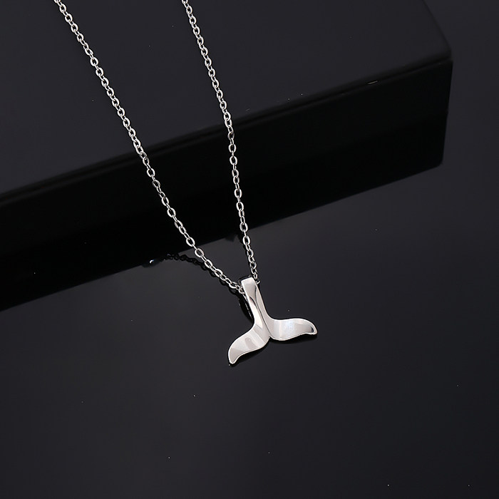 Hip-Hop Vintage Style Simple Style Fish Tail Stainless Steel Plating Silver Plated Pendant Necklace