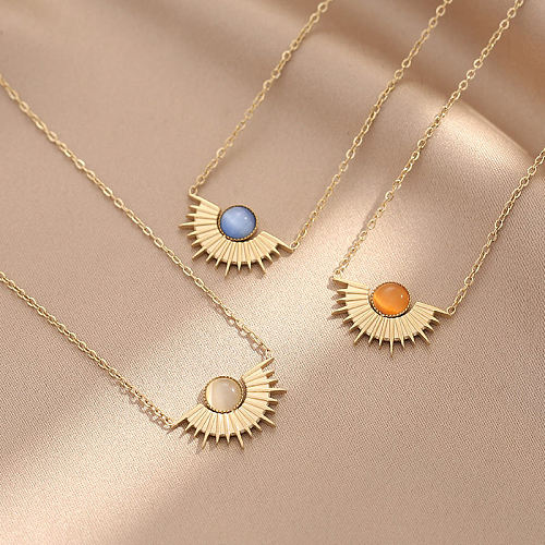 Collar geométrico de acero inoxidable de estilo simple con incrustaciones de oro turquesa Collares de acero inoxidable