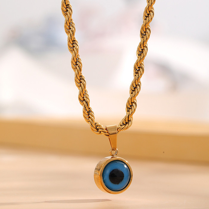 Retro Classic Style Sun Eye Stainless Steel Enamel Plating Inlay Rhinestones Gold Plated Necklace