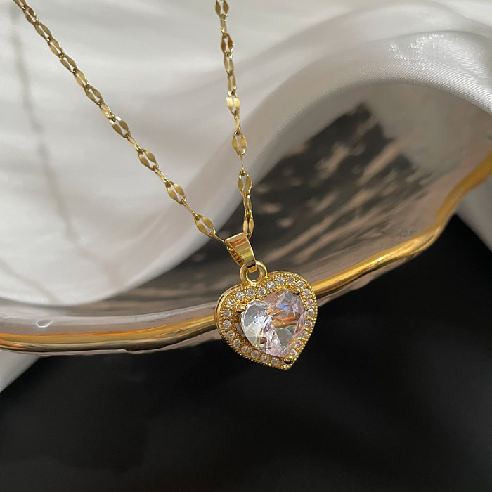 Luxuriöse herzförmige Halskette mit Anhänger aus Edelstahl mit künstlichen Edelsteinen