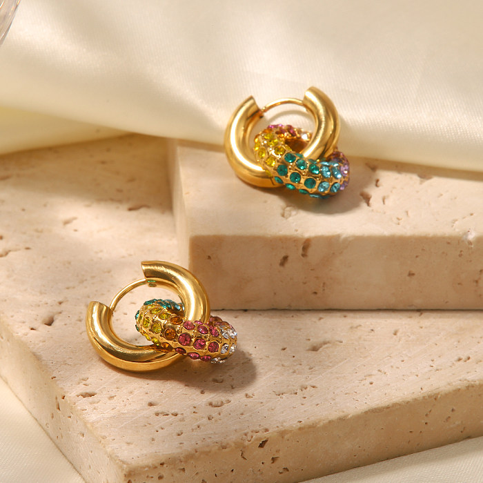 Boucles d'oreilles pendantes en acier inoxydable, Style Simple, géométrique, incrustation de strass, 1 paire