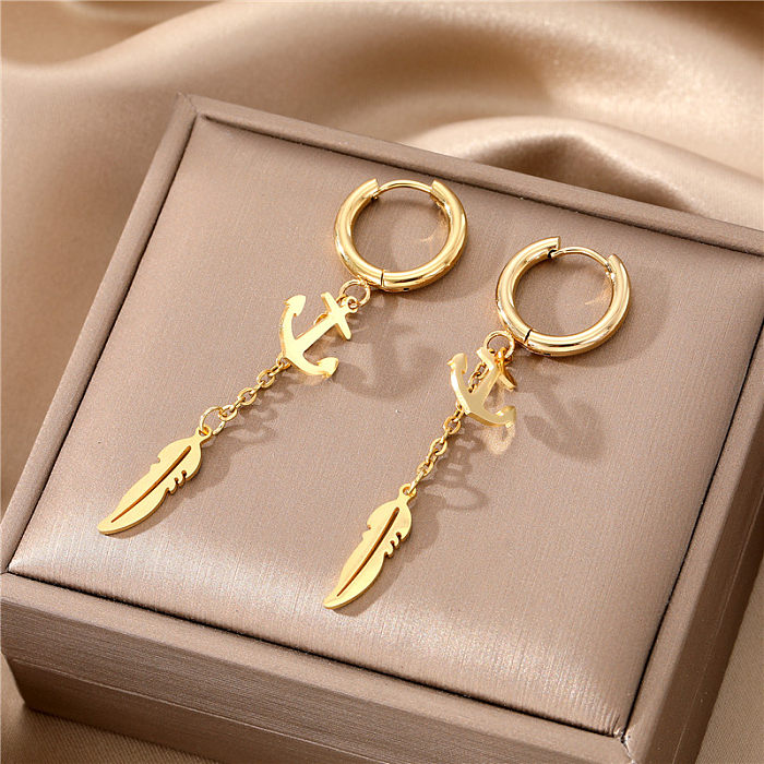 Fashion Triangle Feather Snake Stainless Steel  Plating Stainless Steel Dangling Earrings 1 Pair