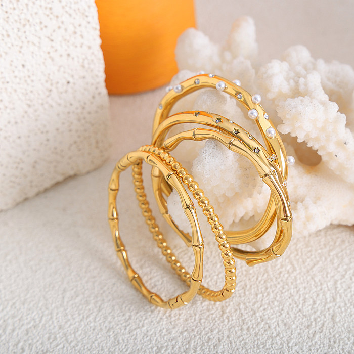 Brazalete de circón de perlas artificiales chapado en oro de 18 quilates de acero de titanio de Color sólido brillante de estilo barroco de lujo a granel