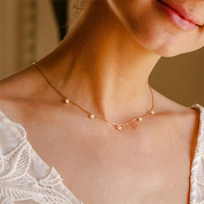 Fashion Solid Color Stainless Steel  Necklace Pearl Stainless Steel  Necklaces